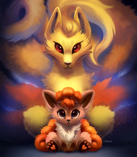 171081 Safe Artist Tsaoshin Fictional Species Mammal Ninetales Vulpix Feral Nintendo