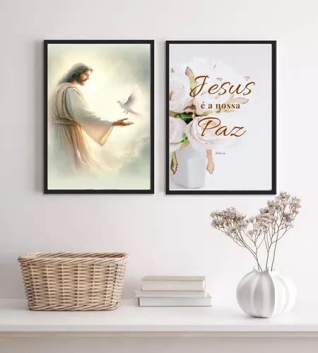 Set de 2 marcos cristianos Jesús es nuestra paz 24 x 18 cm Vidrio