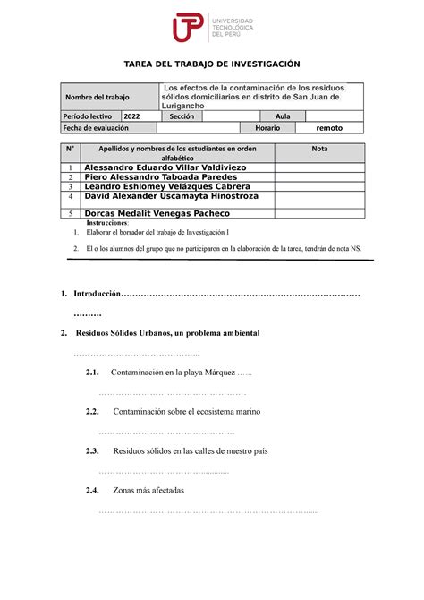 Borrador del trabajo de Investigación I s14 1 TAREA DEL TRABAJO DE