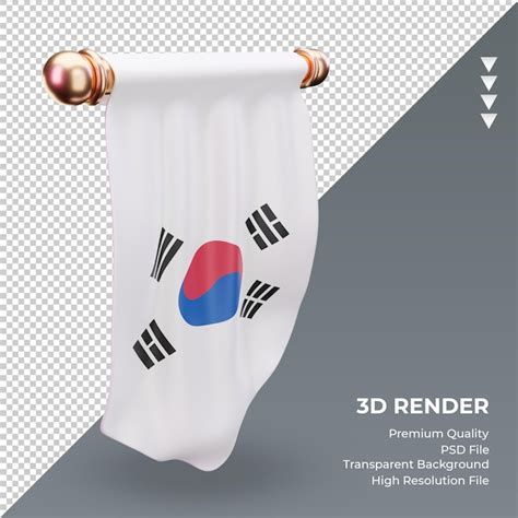 Bandeira 3d Pennant Da Coreia Do Sul Renderizando Vista Direita PSD