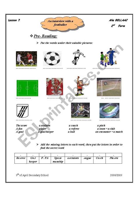 Football ESL Worksheet By Aliabellaaj