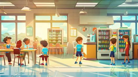 Premium Photo | Modern cartoon illustration of school cafeteria ...