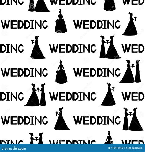 seamless pattern  silhouettes   brides  words wedding