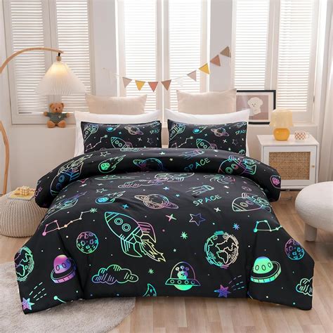 Amazon.com: Aimuan Space Rocket Bedding Set Kid Comforter Set Full Size Super Soft & Cute Aliens ...