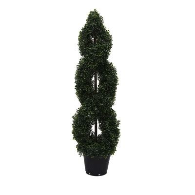 Vickerman 4 Artificial Green Boxwood Double Spiral Topiary Black