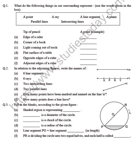 Class 6 Maths Basic Geometrical Ideas Worksheet