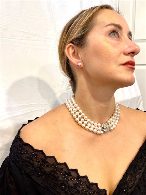 Cartier South Sea Three Layer Pearl Necklace With 16 Ct Solitaire Diamond Clasp At 1stdibs