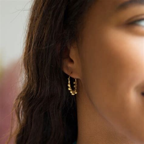 Gold Beaded Ball Hoop Earrings Lisa Angel