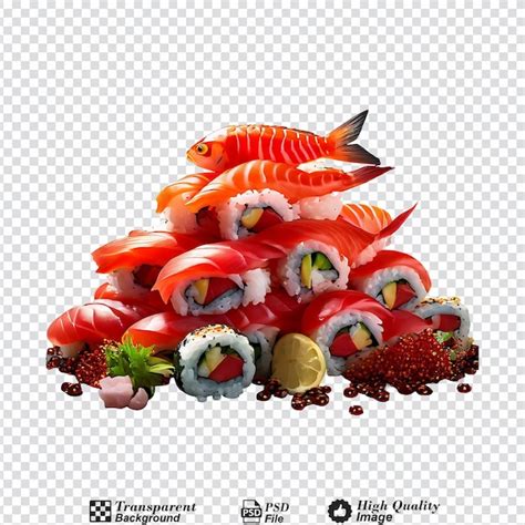 Comida de sushi un montón de peces rojos aislados en un fondo