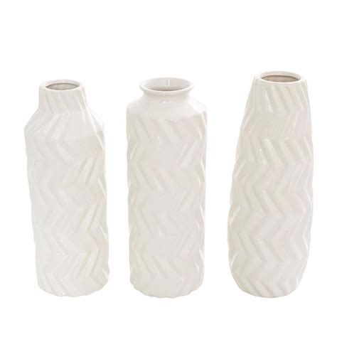 Litton Lane White Dimensional Chevron Textured Ceramic Decorative Vase