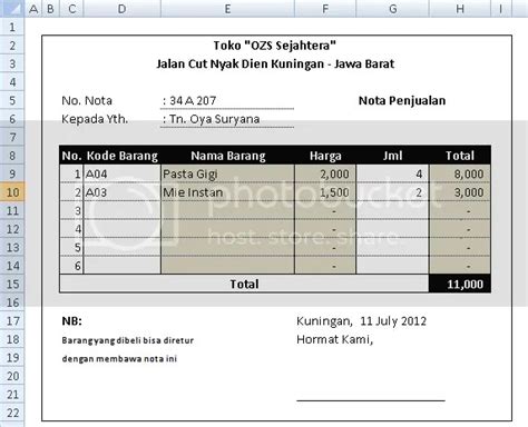 Detail Contoh Nota Pembelian Barang Koleksi Nomer