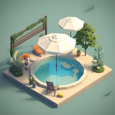 Premium AI Image | A cartoon image of a small pool with a pool and ...