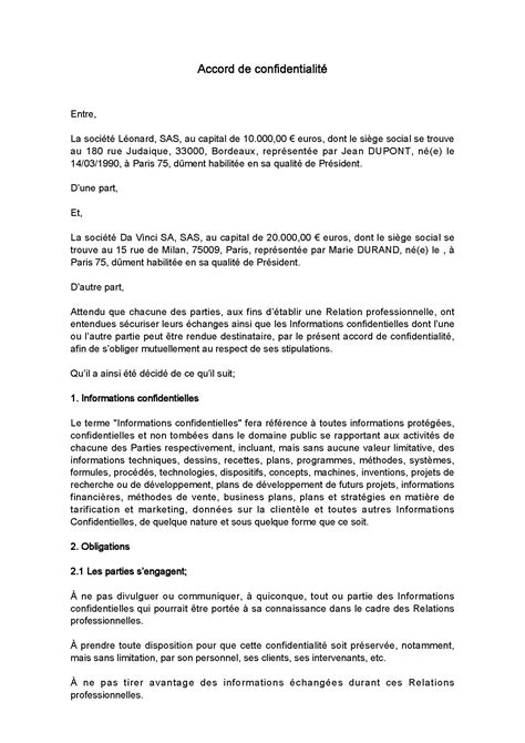 Accord de confidentialité Modèle et conseils