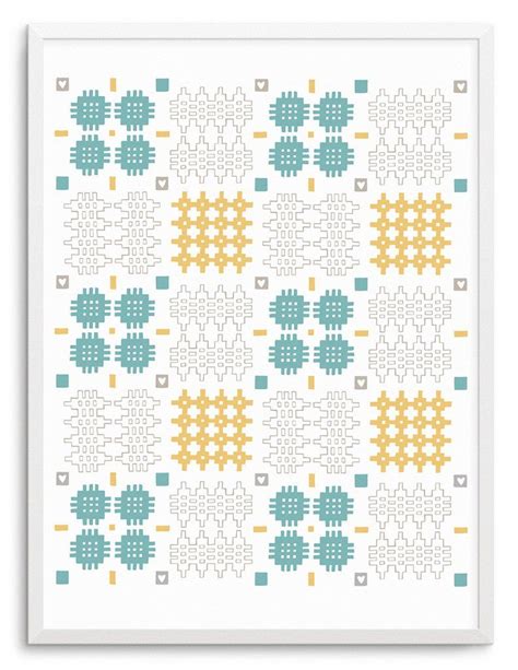 Welsh Blanket Pattern Print Teal Grey And Yellow Welsh Blanket