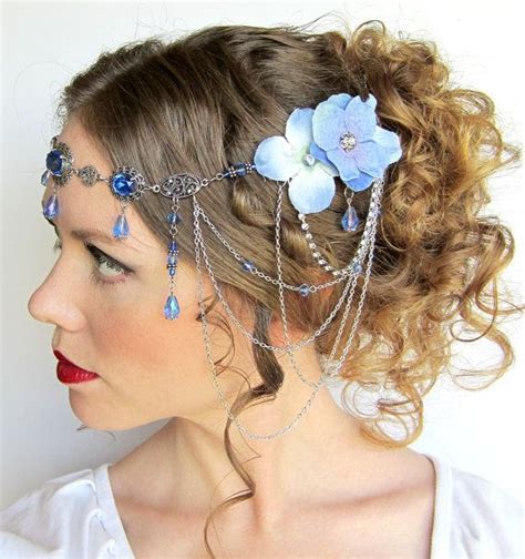 Reserved Blue Fairy Circlet Headdress With Flowers Hair Ornaments