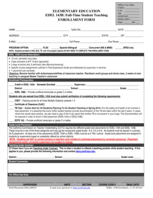 Fillable Online Sjsu Full Time Student Teaching Enrollment Form Sjsu