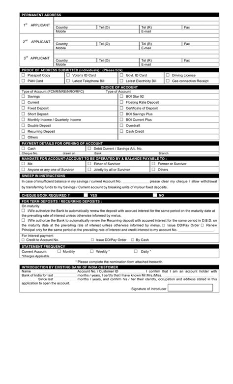 Bank Account Opening Form Template In Word And Pdf Formats Page Of