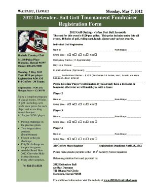 Fillable Online Hi Ng Defenders Ball Golf Registration Form Fillable