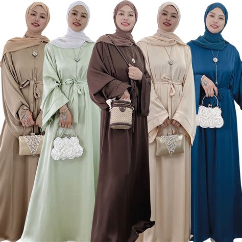 Best Traditional Muslim Clothing Satin Khimar Long Dress Women Islamic