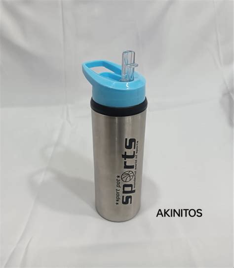 Akinitos Silver With Blue Stainless Steel Sipper Bottle For Daily Use