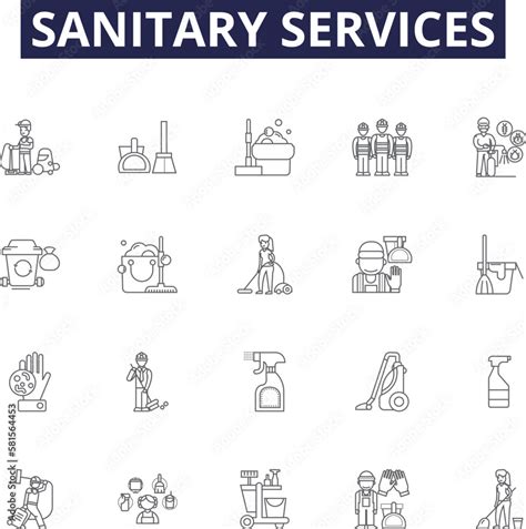 Sanitary Services Line Vector Icons And Signs Sanitation Cleanliness