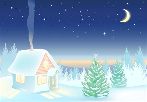 Premium Vector Night Winter Landscape With House And Forest