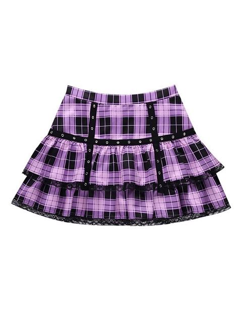 Emmiol Free Shipping 2024 Checkered Print Skate Mini Skirt Purple M In