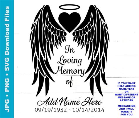 An Angel Wing With The Words In Loving Memory Of Add Name And Date On It