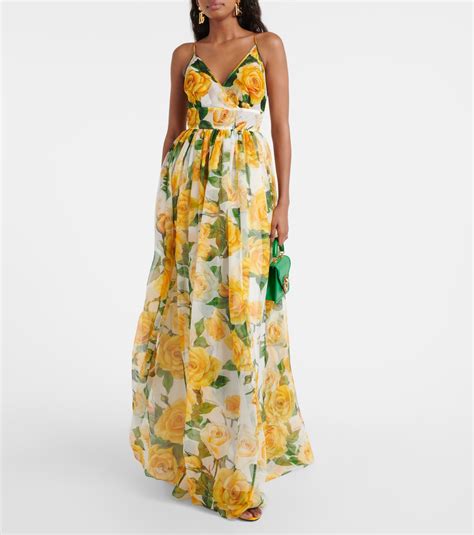 Floral Silk Chiffon Gown In Yellow Dolce Gabbana Mytheresa