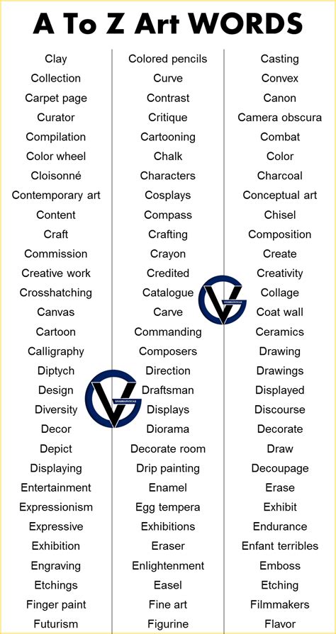 Art Vocabulary Words GrammarVocab