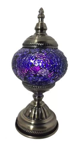 Abajur Turco Mosaico Metal E Vidro Violeta Roxo Lumin Ria