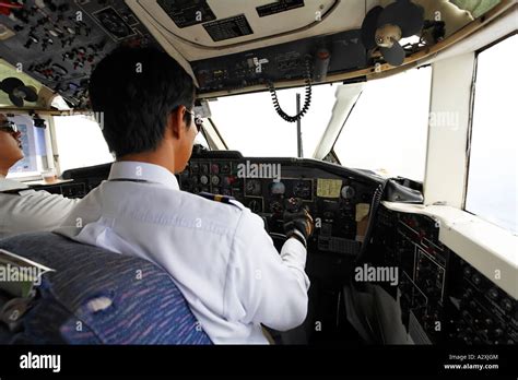 Cockpit of turbo-prop airplane Stock Photo - Alamy