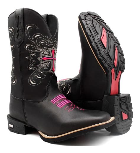 Bota Texana Country Feminina Bico Quadrado Em Couro Oferta