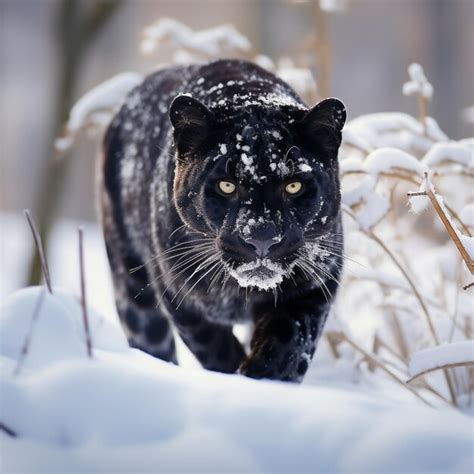 Premium AI Image | black leopard in snow