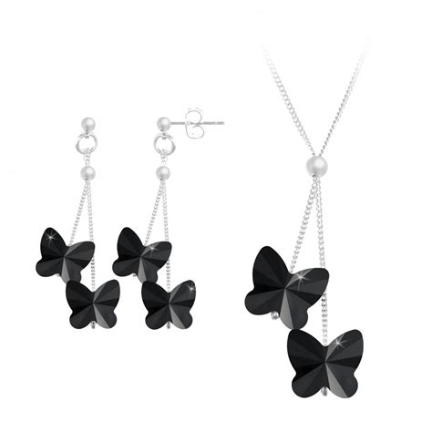 Parure collier et boucles d oreilles papillons noirs SoCharm ornée de