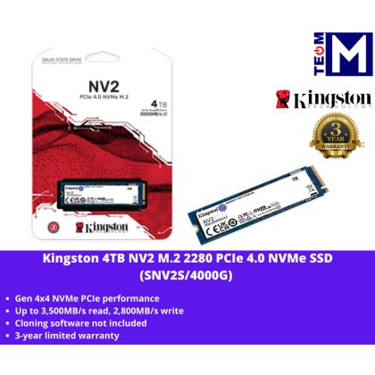 Kingston 4TB NV2 M.2 2280 PCIe 4.0 NVMe SSD (SNV2S/4000G)