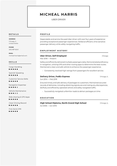 Uber Driver Resume Examples Templates 2025 Resume Io