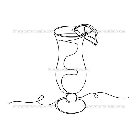 Vector Continuous One Single Line Drawing Icon Of Cocktail Juice With