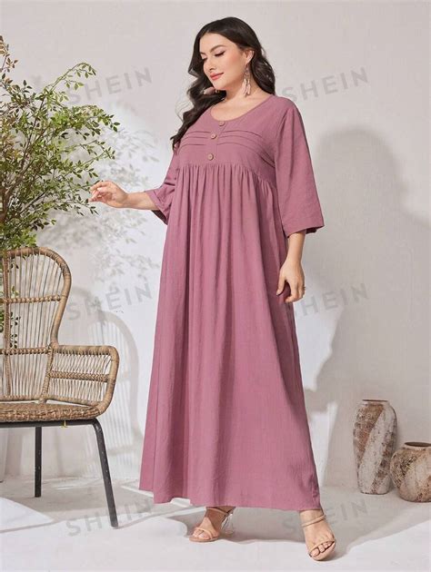 Shein Najma Robe Arabe Aux Ourlets Fluides De Couleur Unie Grande