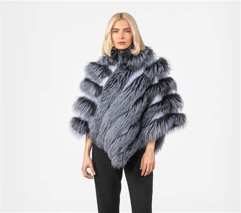 Blue Arzante Short Fox Fur Cape Real Fur Haute Acorn