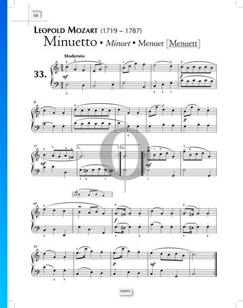 Menuet Leopold Mozart Partitions De Piano Oktav