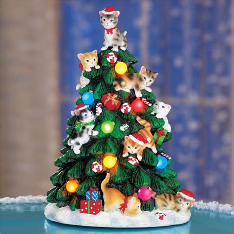 Lighted Cat Christmas Tree Figurine Collections Etc