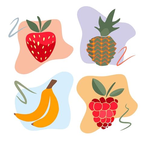 Un Conjunto De Frutas Y Bayas Al Estilo De Ilustraciones Planas