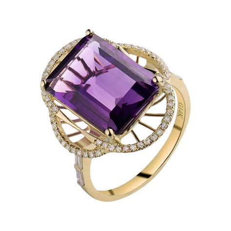 Carat Amethyst And Diamond Ring Karat Yellow Gold Top Color