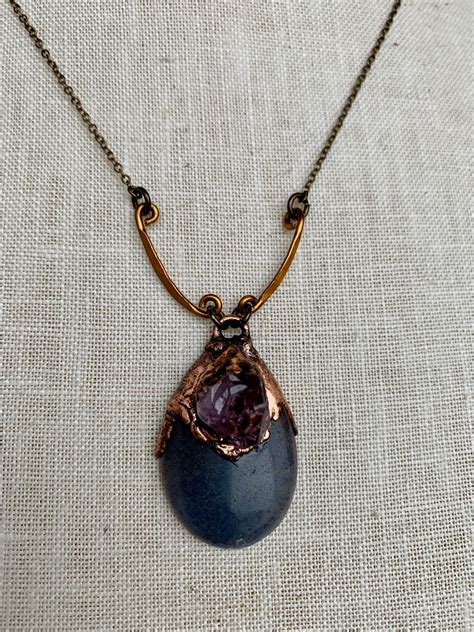 Amethyst Cluster Necklace Raw Amethyst Necklace Copper Crystal