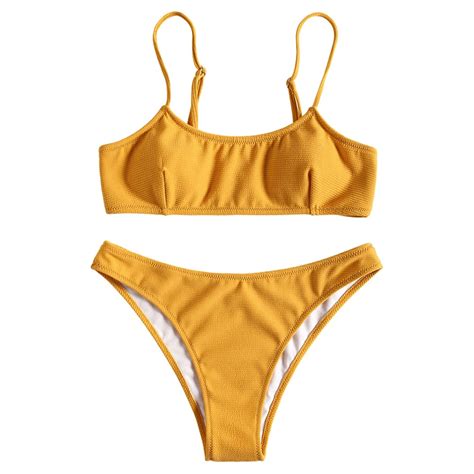 2018 Women High Waist Padded Bikini Set Wire Free Spaghetti Straps