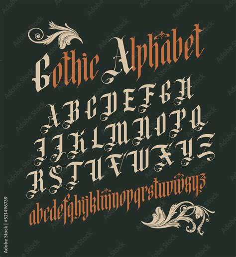 Naklejka Gothic font. Full set of capital letters of the English alphabet in vintage style ...