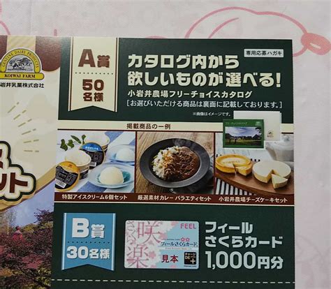 【目立った傷や汚れなし】レシート懸賞 小岩井農場フリーチョイスカタログ アイス、チーズケーキ、カレー、ヨーグルト他 、商品券 カード 1口応募可の落札情報詳細 ヤフオク落札価格検索 オークフリー