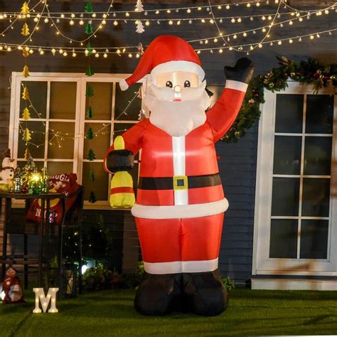 Homcom 8 Ft Pre Lit Led Santa Claus With Bell Christmas Inflatable