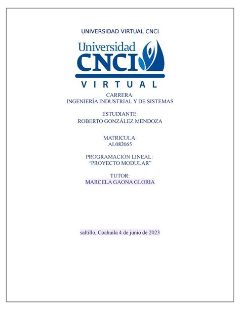 Programacion lineal pm UNIVERSIDAD VIRTUAL CNCI CARRERA INGENIERÍA